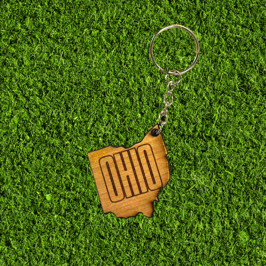 Wooden Ohio Etched Keychain