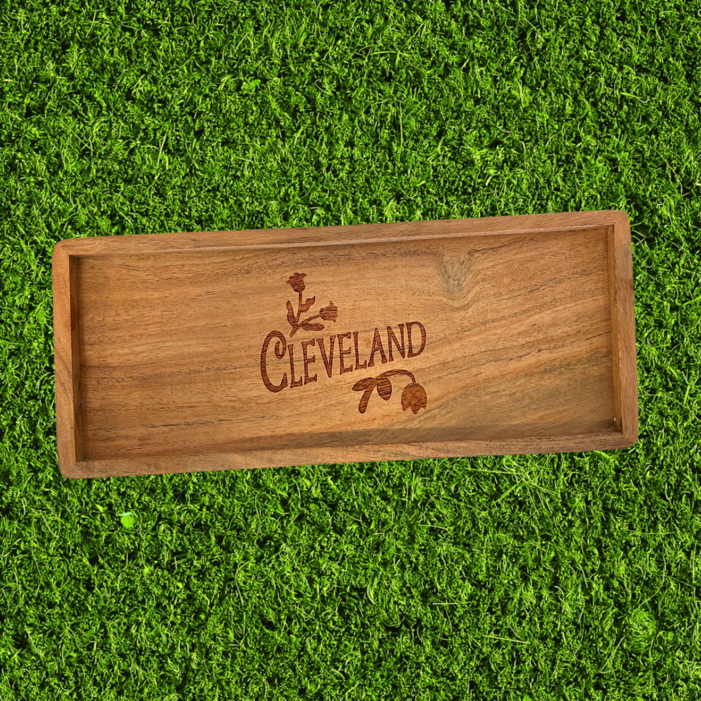 Cleveland Flower Engraved Wood Tray