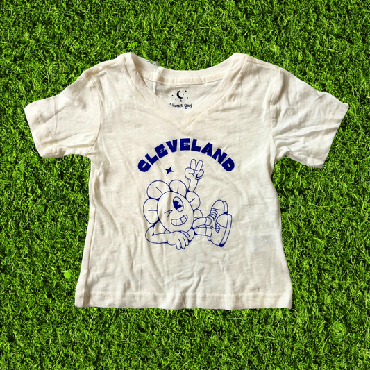Cleveland Peace Sign Cream Toddler V-Neck T-Shirt
