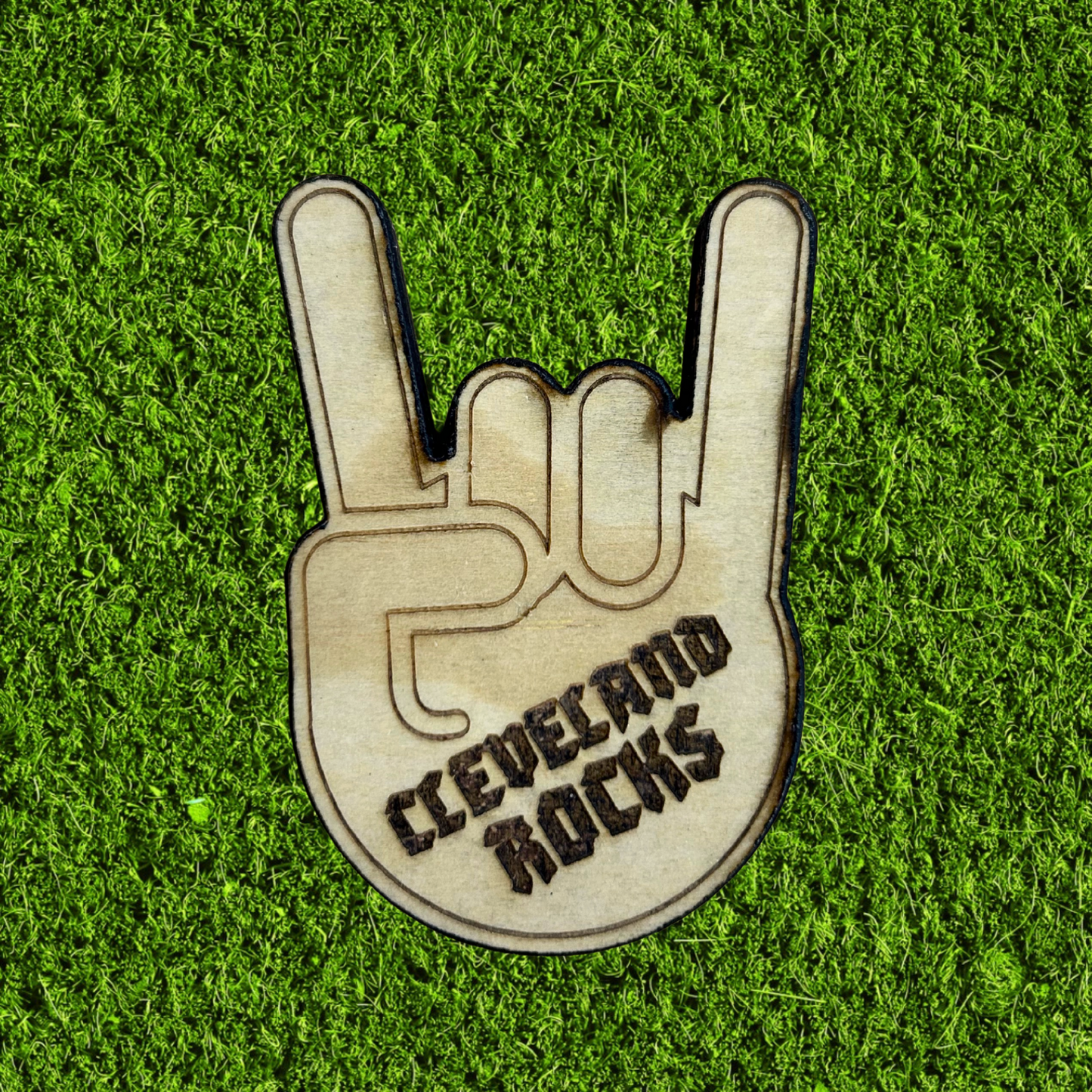 Cleveland Rocks Etched Wood Magnet