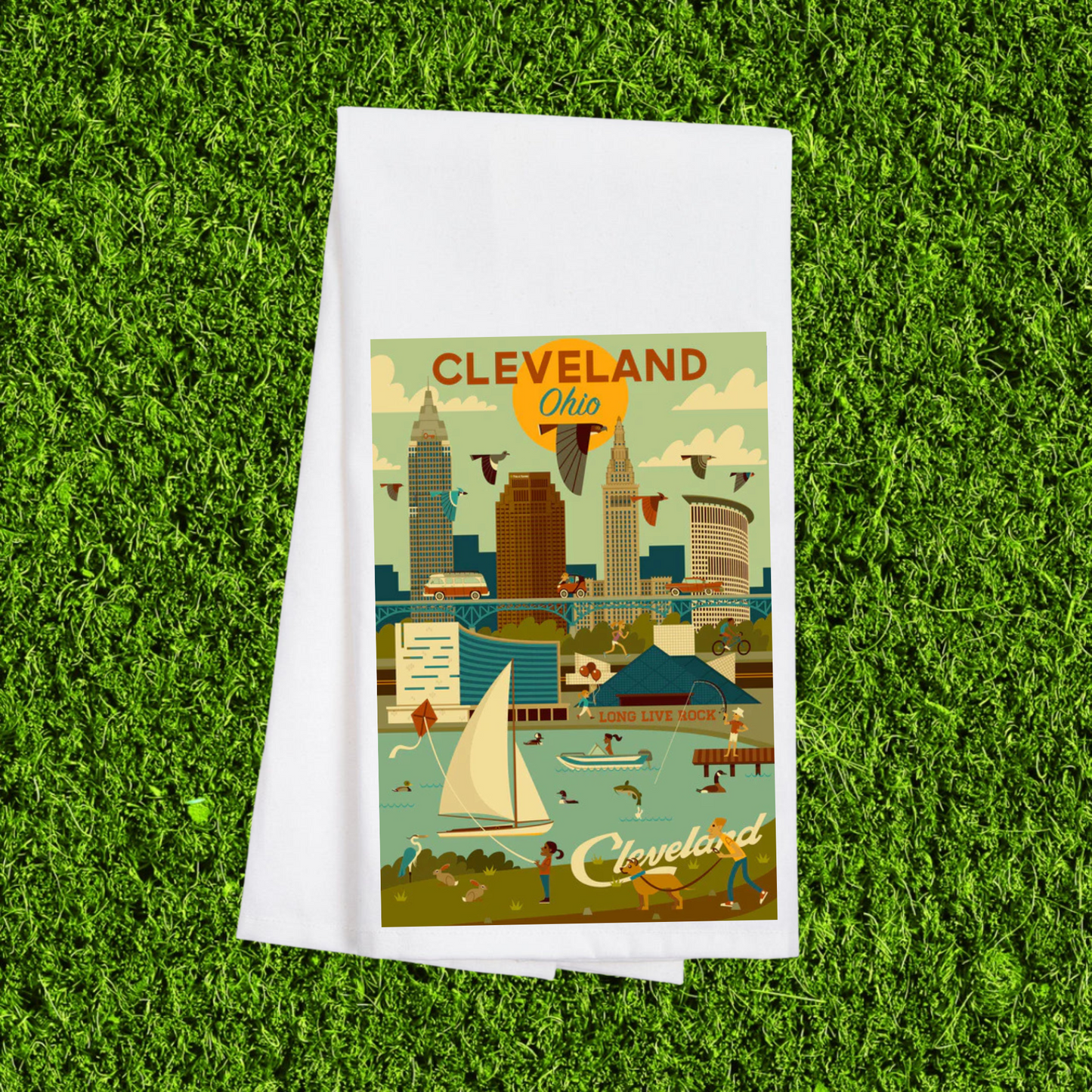 Geometric Cleveland Tea Towel