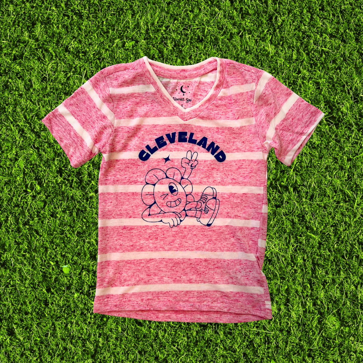 Cleveland Peace Sign Pink Stripe Toddler V-Neck T-Shirt