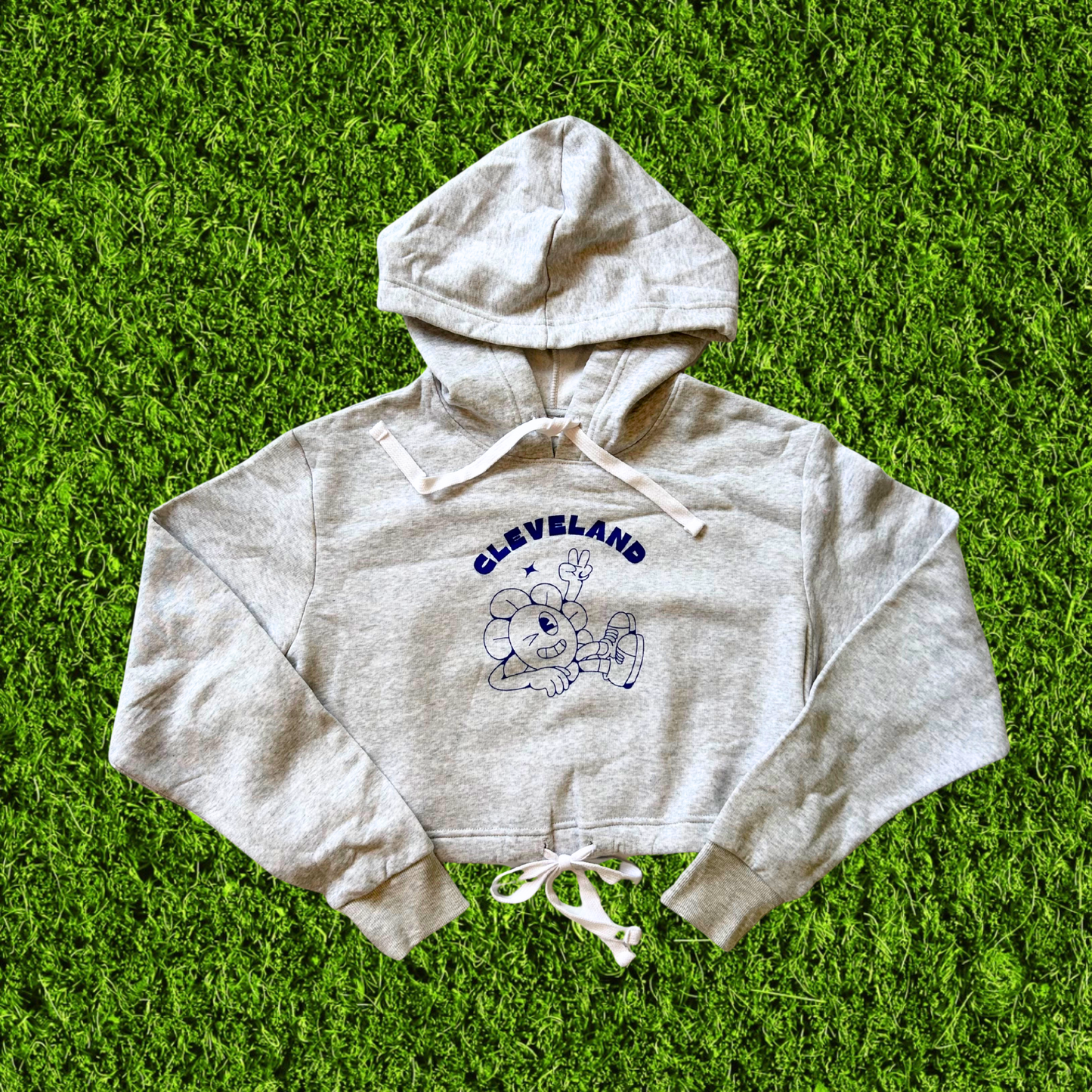 Women's Cleveland Peace Sign Cropped Hoodie with Drawstring