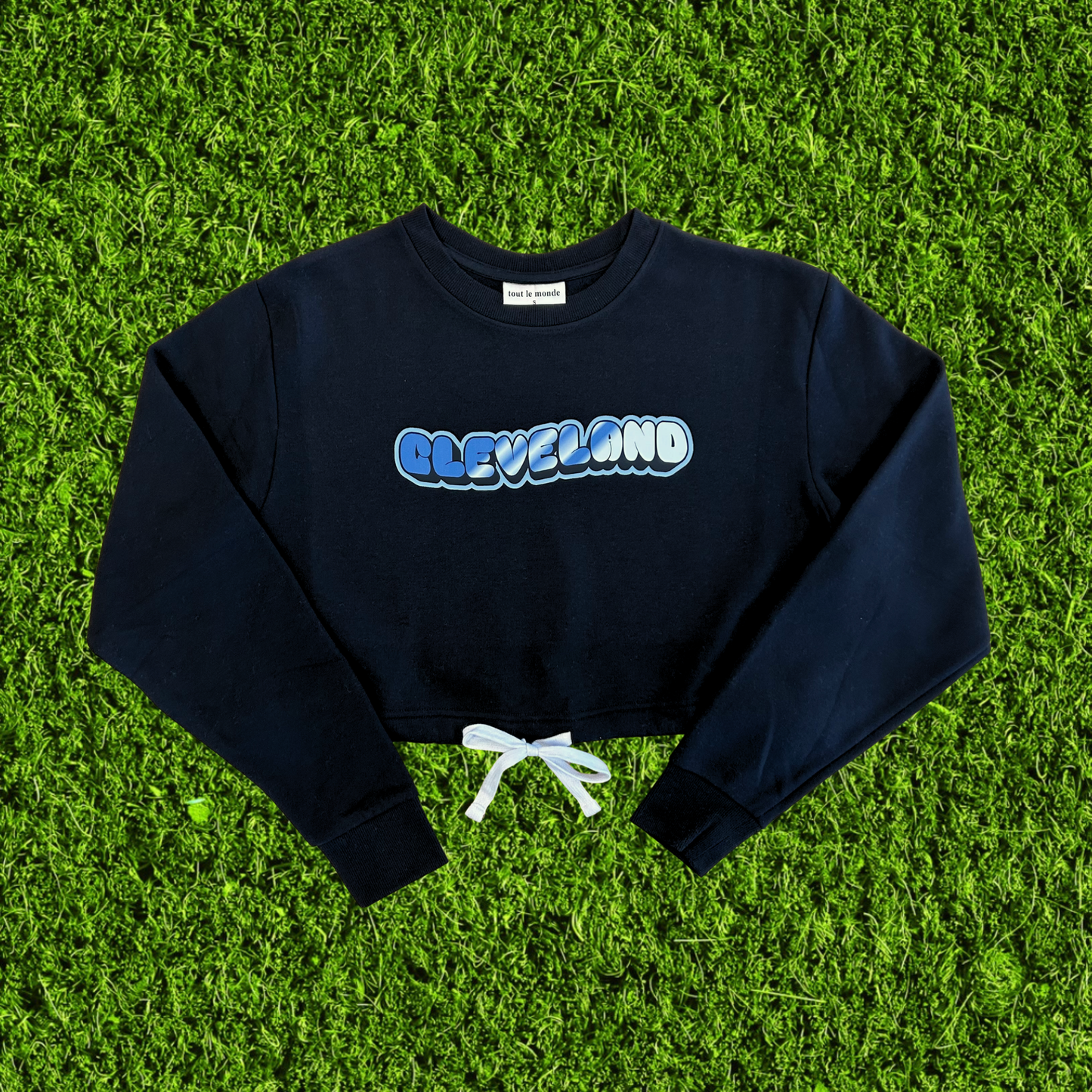 Women's Shiny Cleveland Black Cropped Crewneck