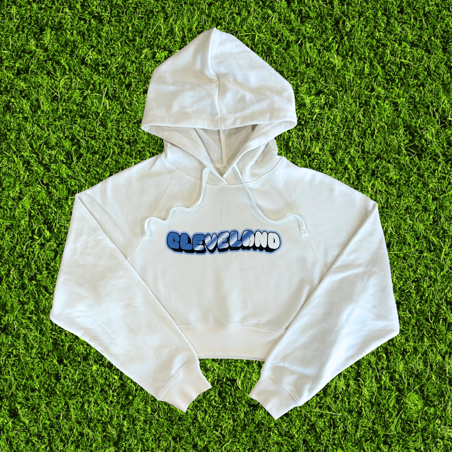 Women's Shiny Cleveland White Cropped Hoodie