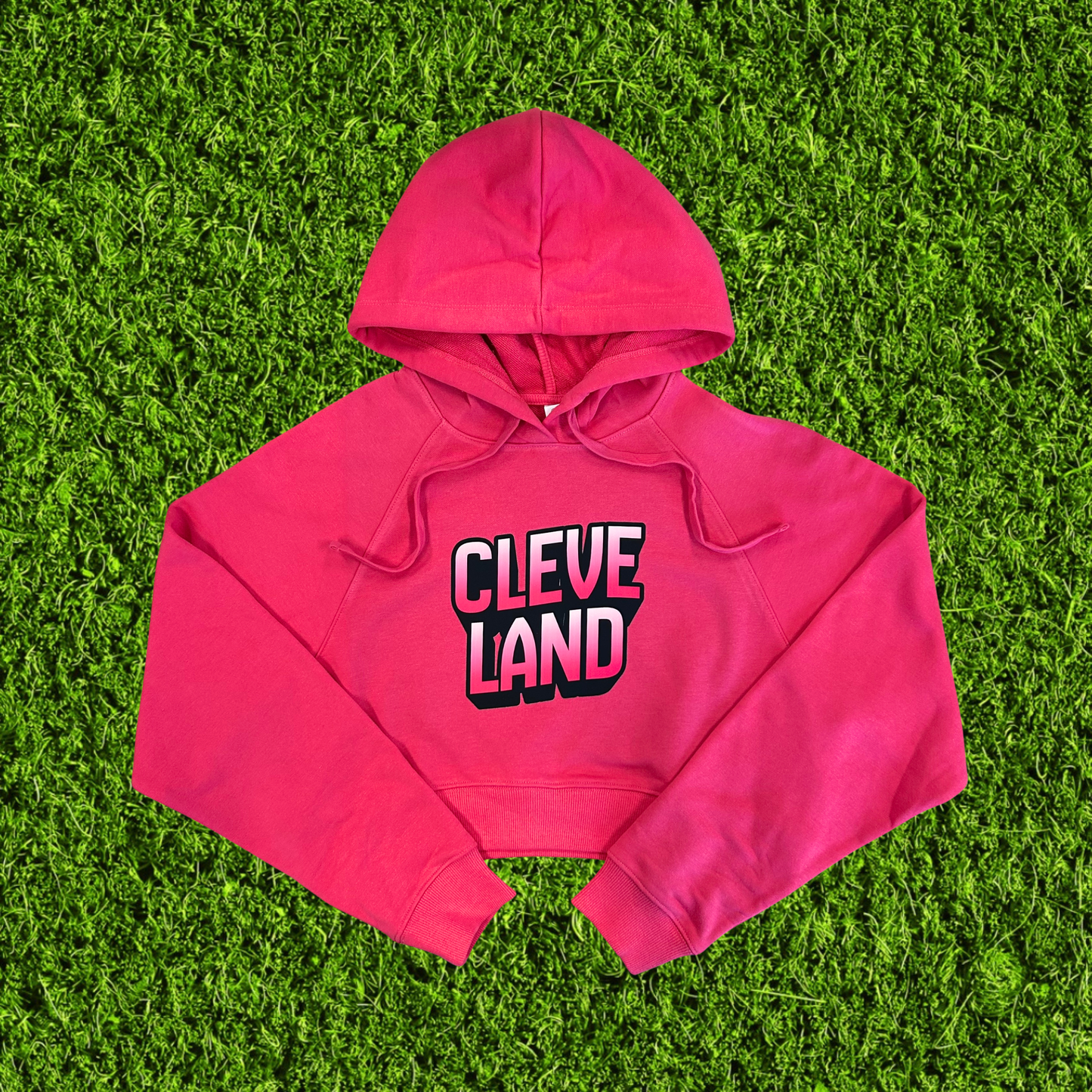 Women's Pink Ombre Cleveland Magenta Cropped Hoodie