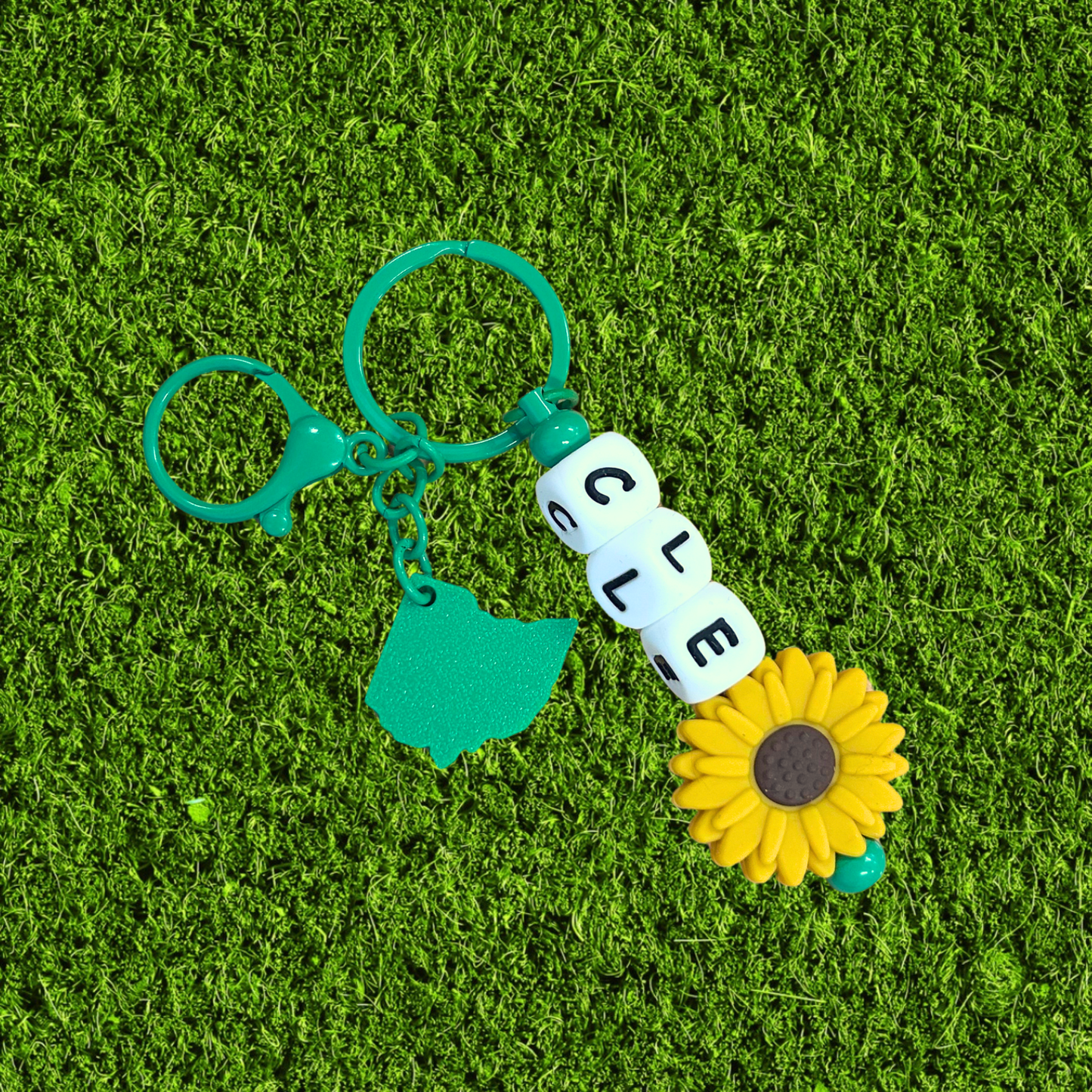 Green CLE Ohio Chunky Bead Keychain