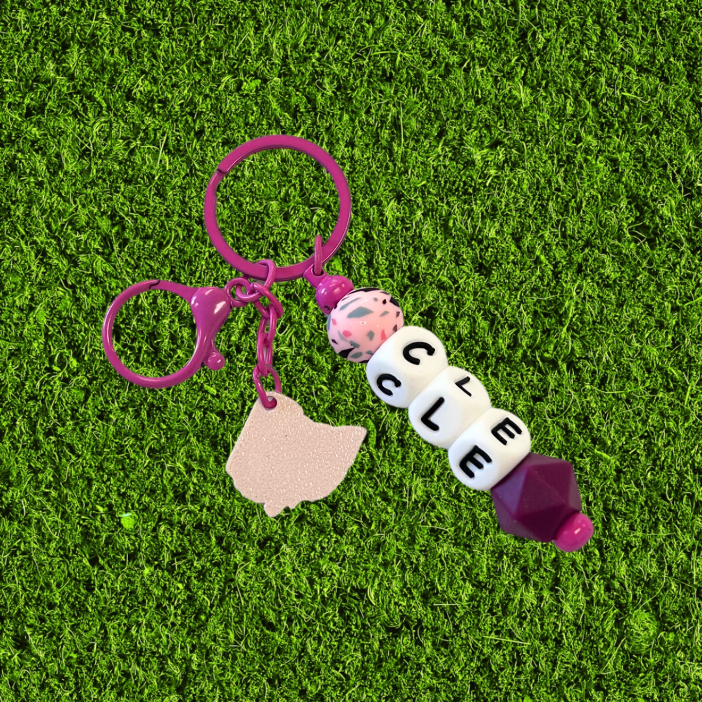 Magenta CLE Ohio Chunky Bead Keychain