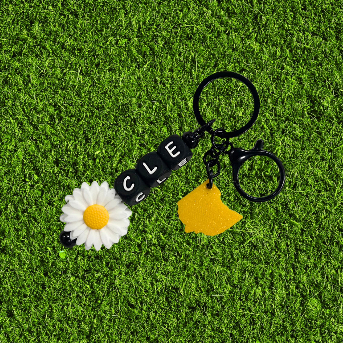 Black and Yellow CLE Ohio Chunky Bead Keychain
