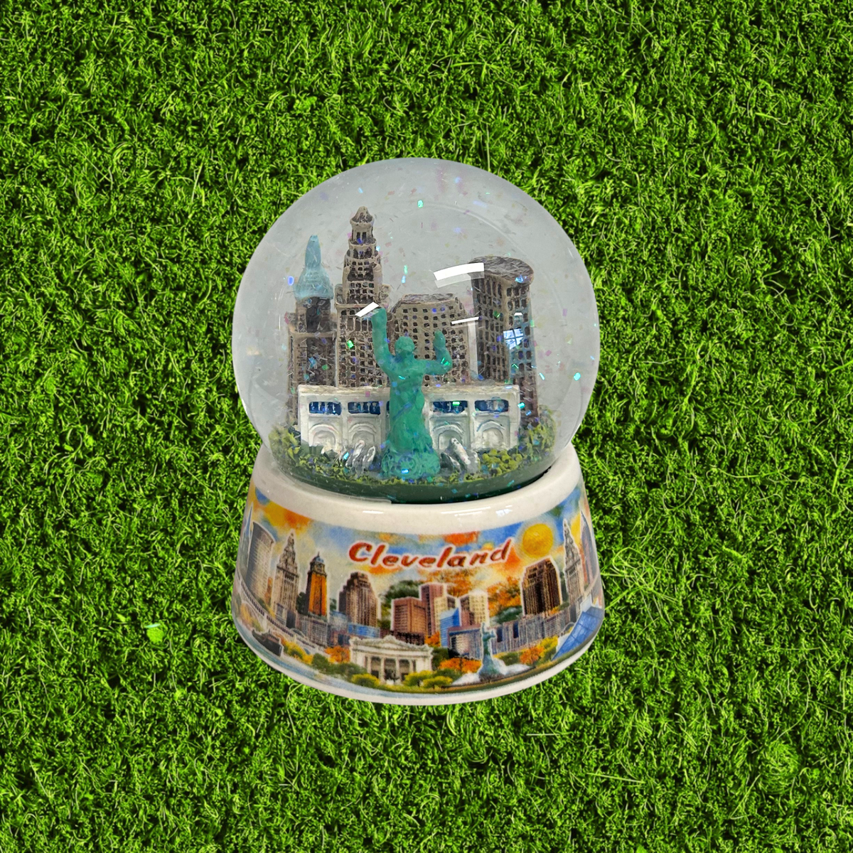 Cleveland Yellow Sunset Skyline Snow Globe