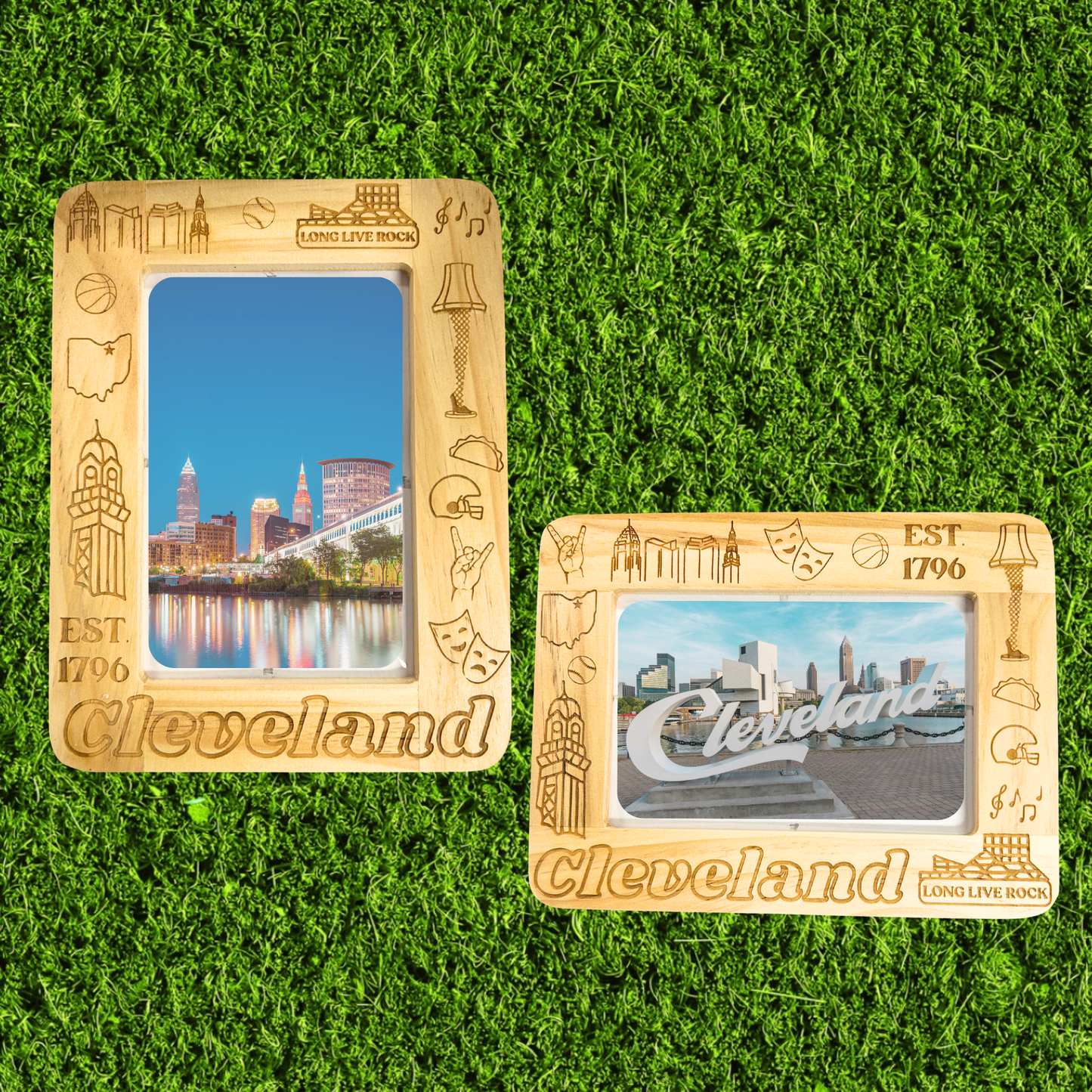Wooden Engraved Cleveland Photo Frame
