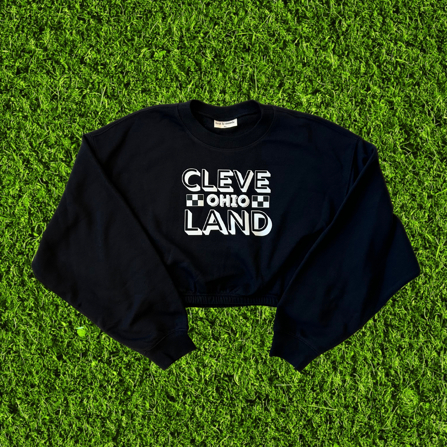 Women's Black and White Check Cleveland Cropped Crewneck