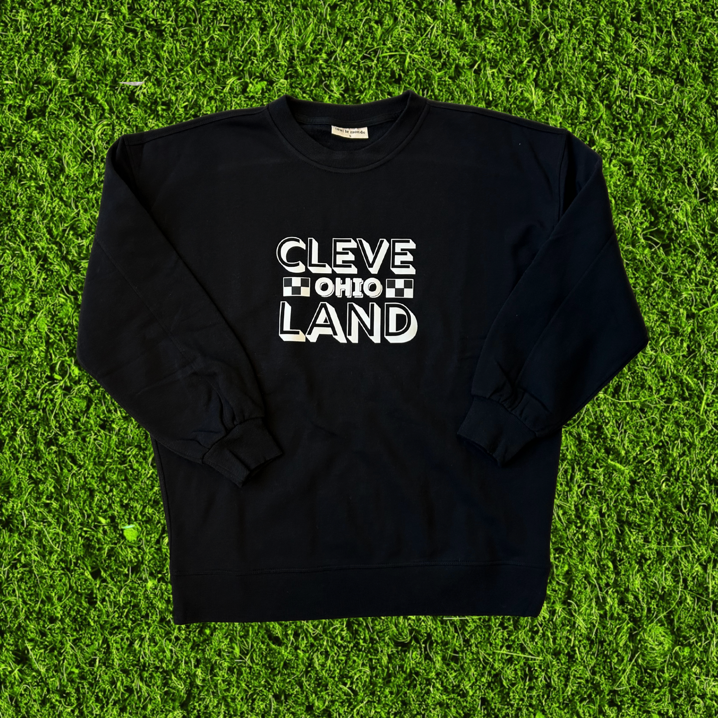 Women's Black and White Check Cleveland Crewneck