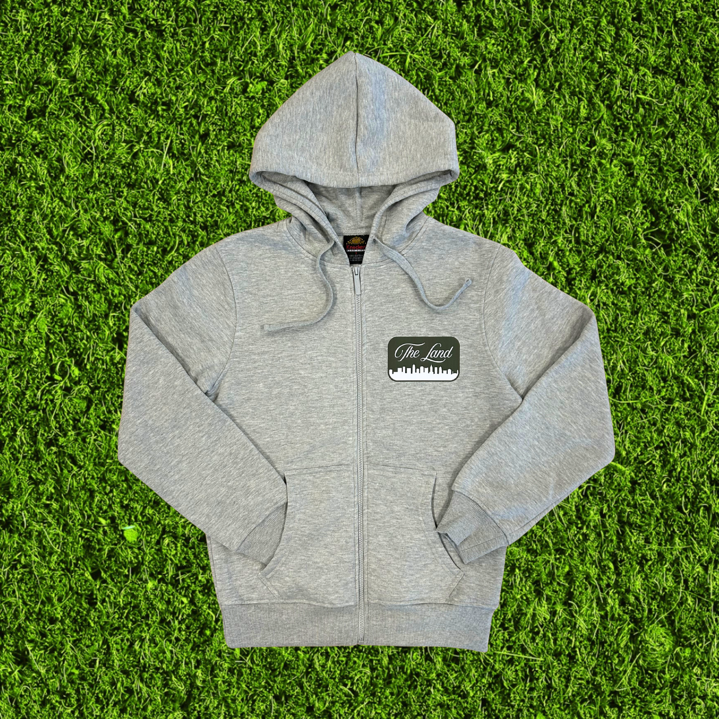 The Land Faux Patch Grey Zip Up Hoodie