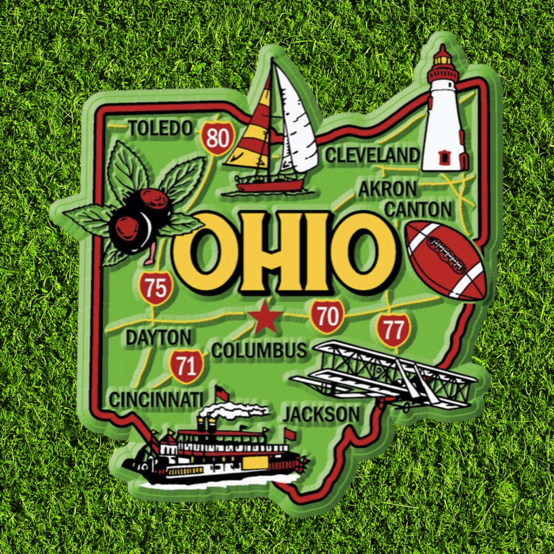 Green with Football Ohio Landmark Magnet