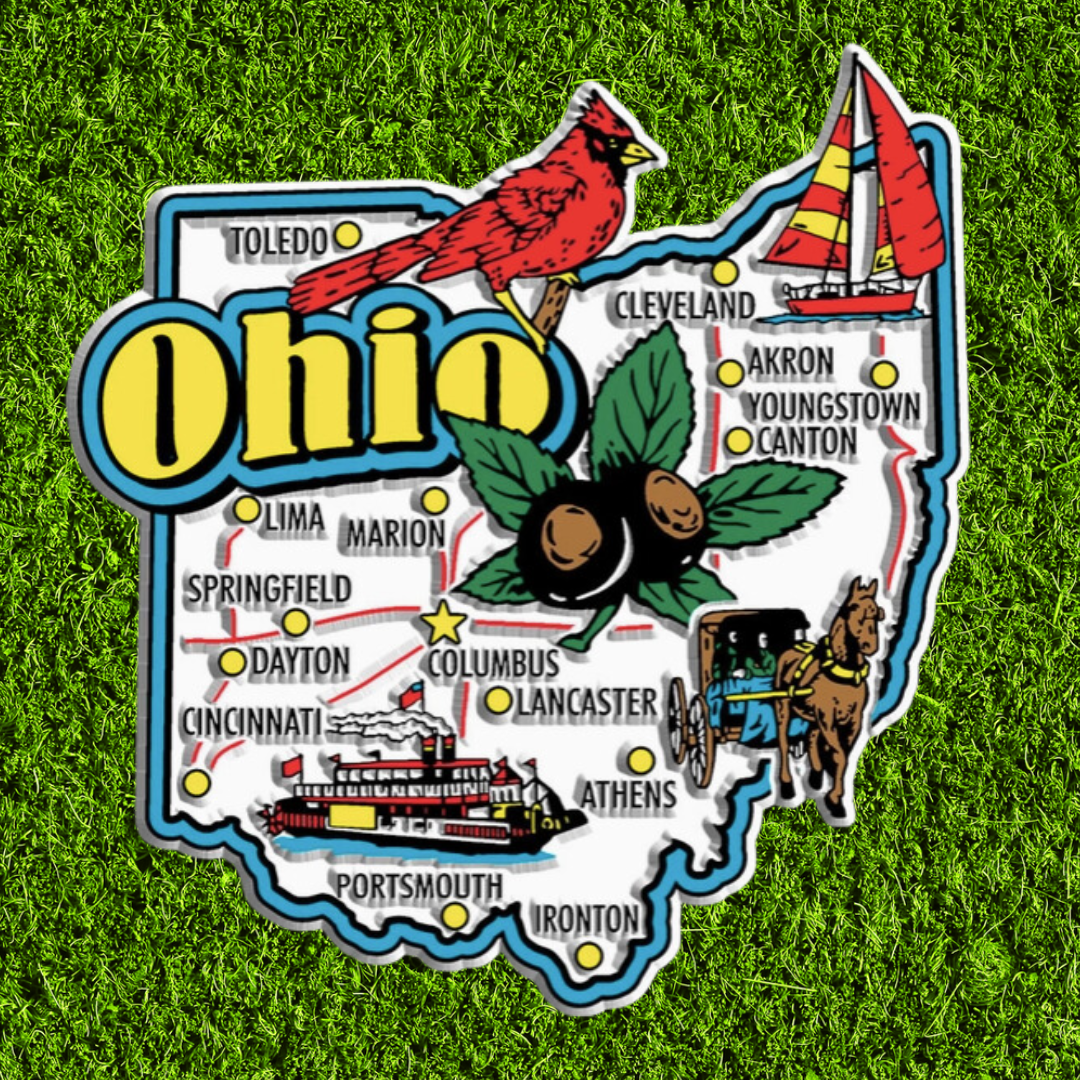 White with Cardinal Ohio Landmark Magnet