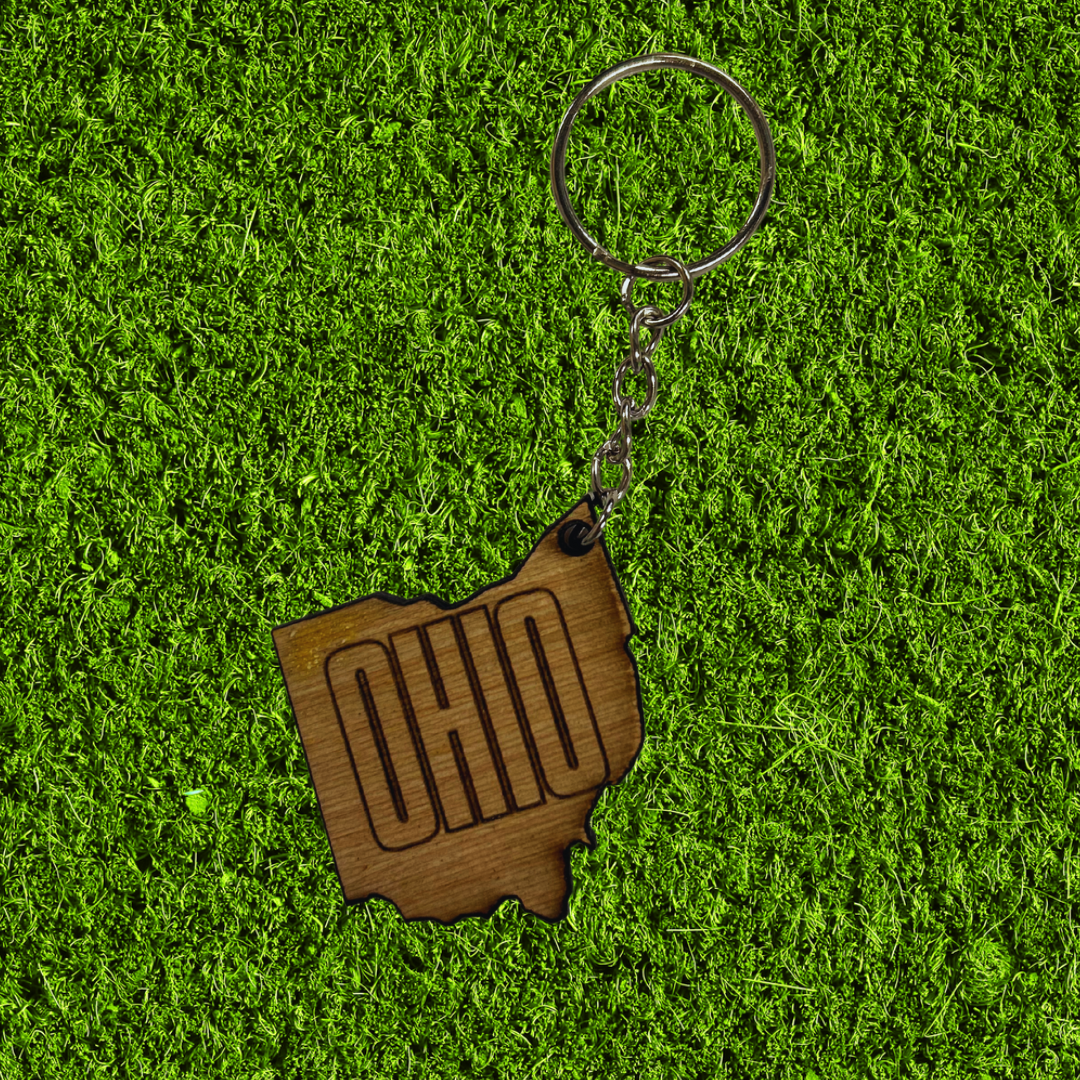 Wooden Ohio Etched Keychain
