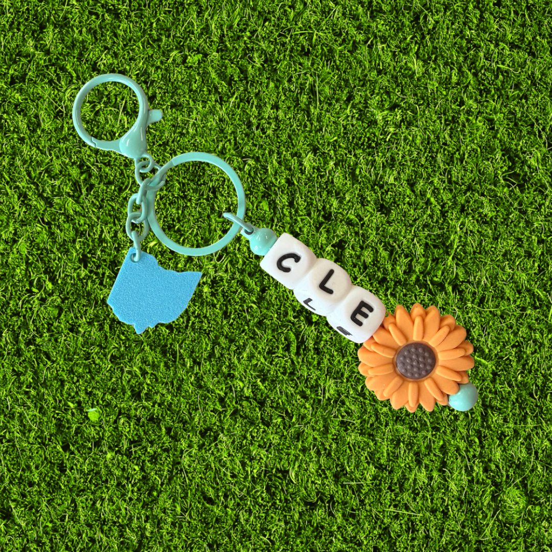 Turquoise CLE Ohio Chunky Bead Keychain