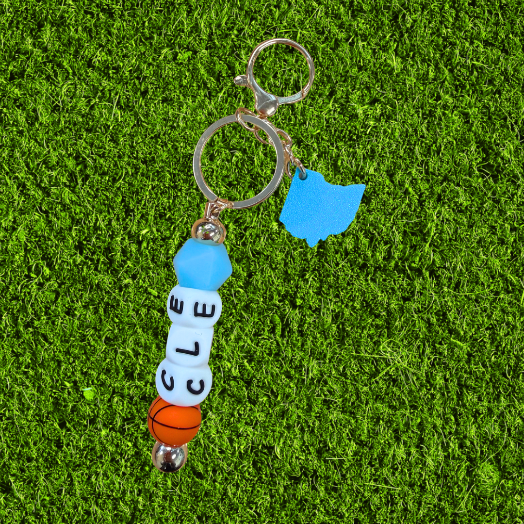 Retro Basketball CLE Ohio Chunky Bead Keychain