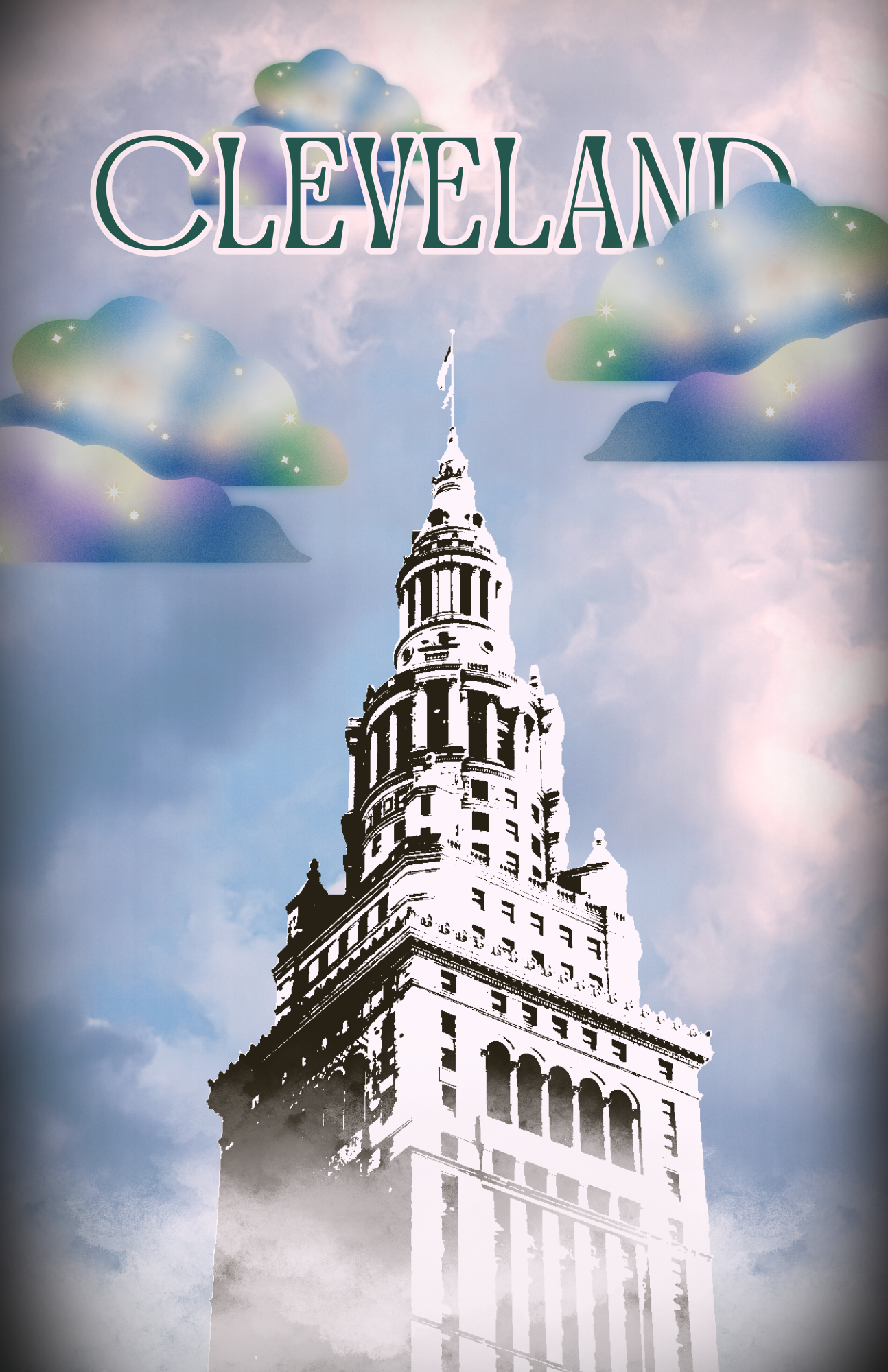 Colorful Skies Tower City Poster