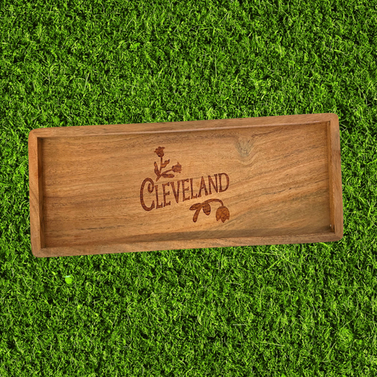Cleveland Flower Engraved Wood Tray