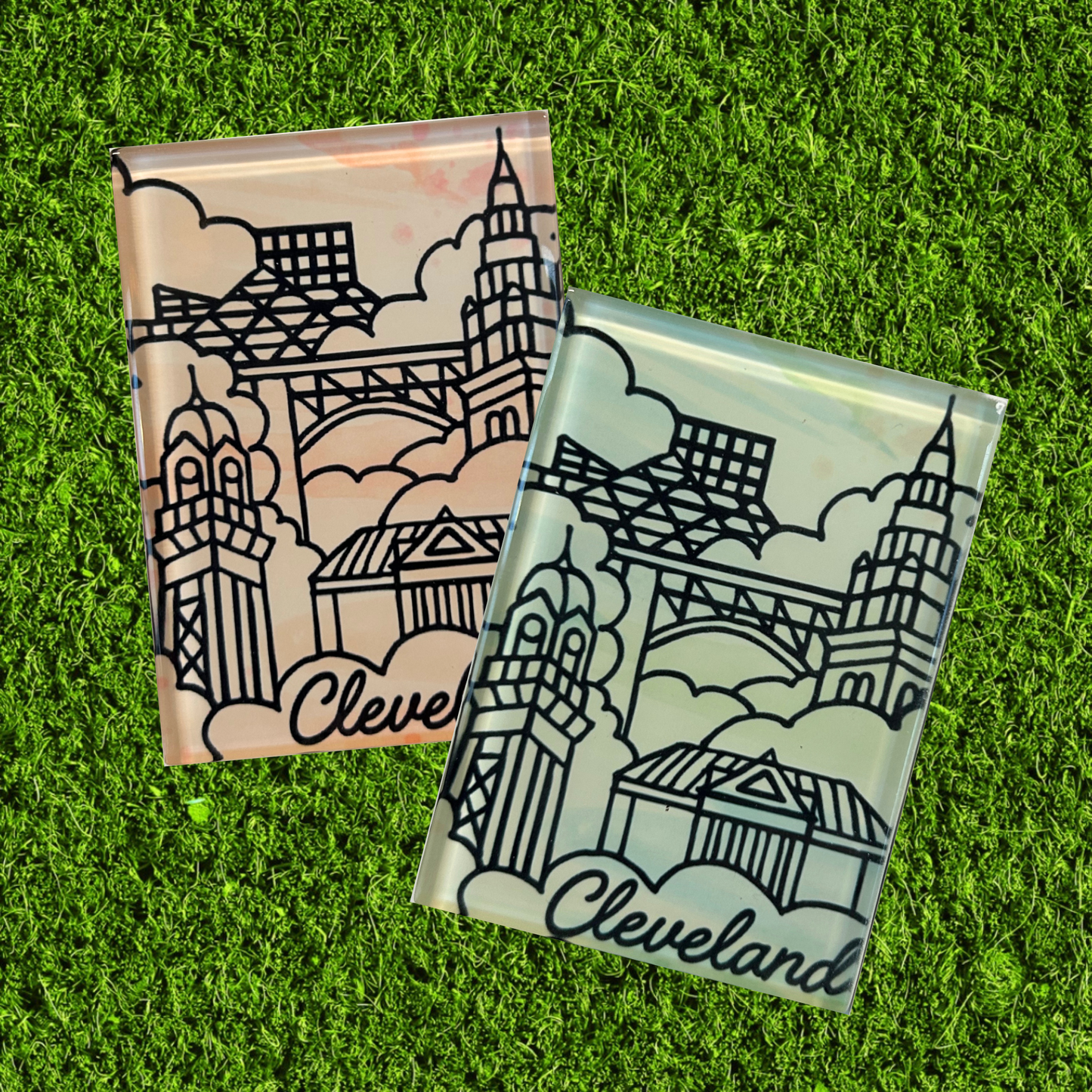 Hand Drawn Cleveland Glass Magnet