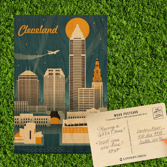 Retro Cleveland Wooden Postcard