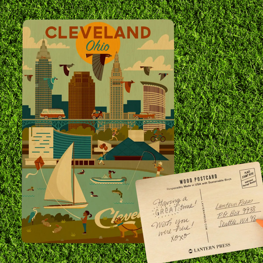 Geometric Cleveland Wooden Postcard