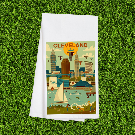 Geometric Cleveland Tea Towel