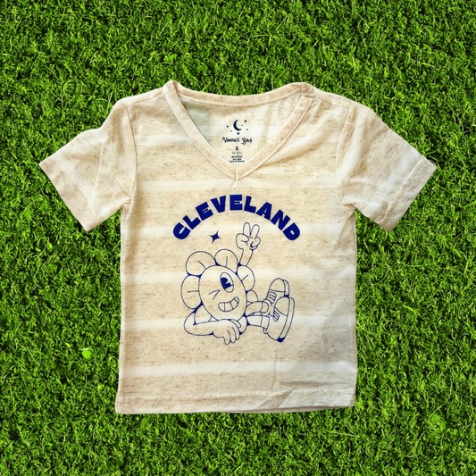 Cleveland Peace Sign Cream Stripe Toddler V-Neck T-Shirt