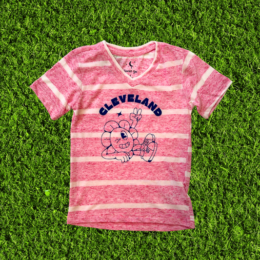 Cleveland Peace Sign Pink Stripe Toddler V-Neck T-Shirt