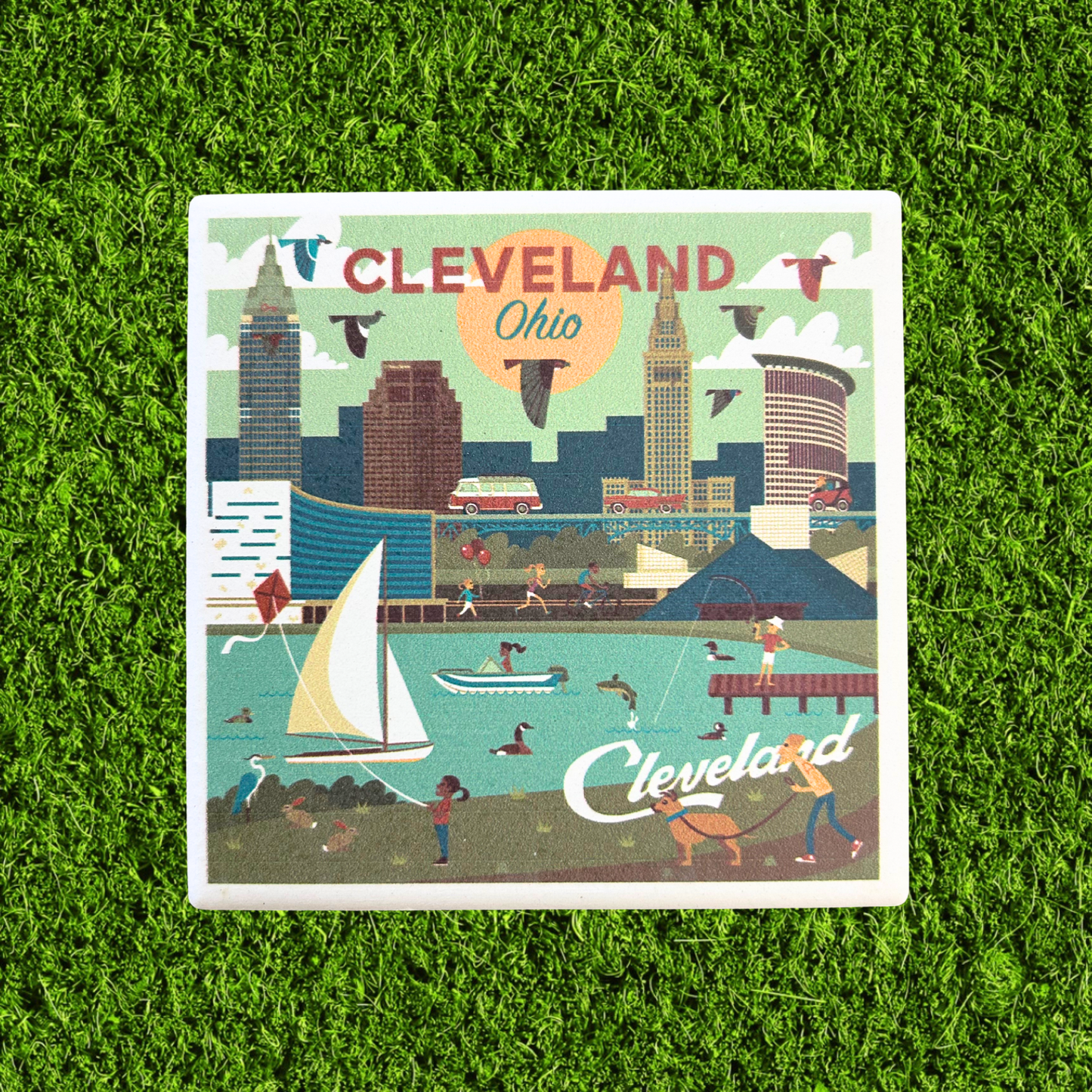 Geometric Cleveland Ceramic Coaster