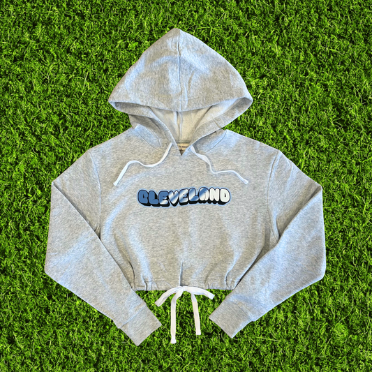 Women's Shiny Cleveland Light Grey Cropped Hoodie