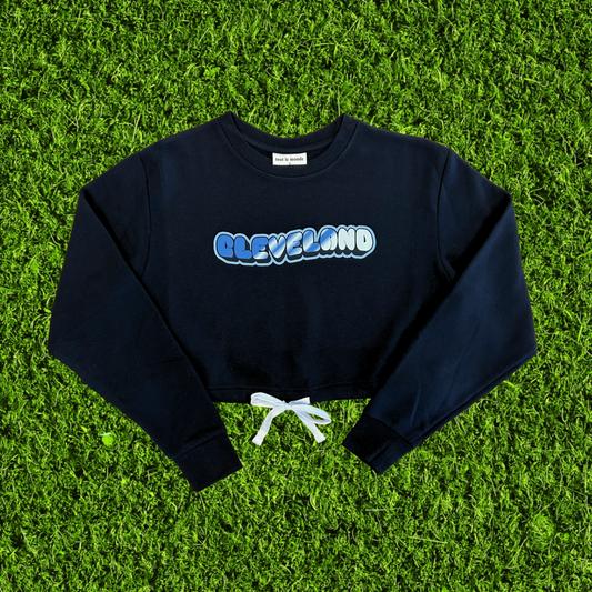 Women's Shiny Cleveland Black Cropped Crewneck