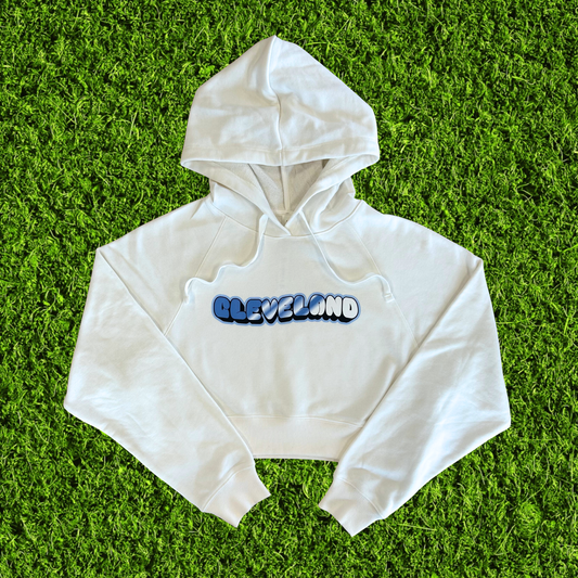 Women's Shiny Cleveland White Cropped Hoodie