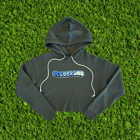 Women's Shiny Cleveland Olive Green Cropped Hoodie