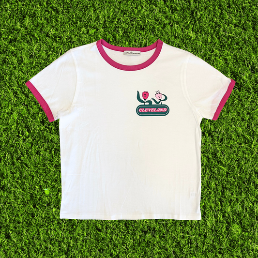 Cleveland Flowers Pink Trim Baseball T-Shirt