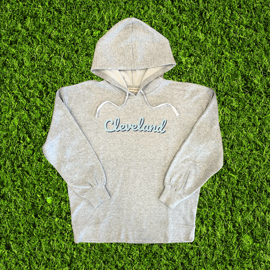 Women's Light Grey Script Cleveland Oversized Hoodie