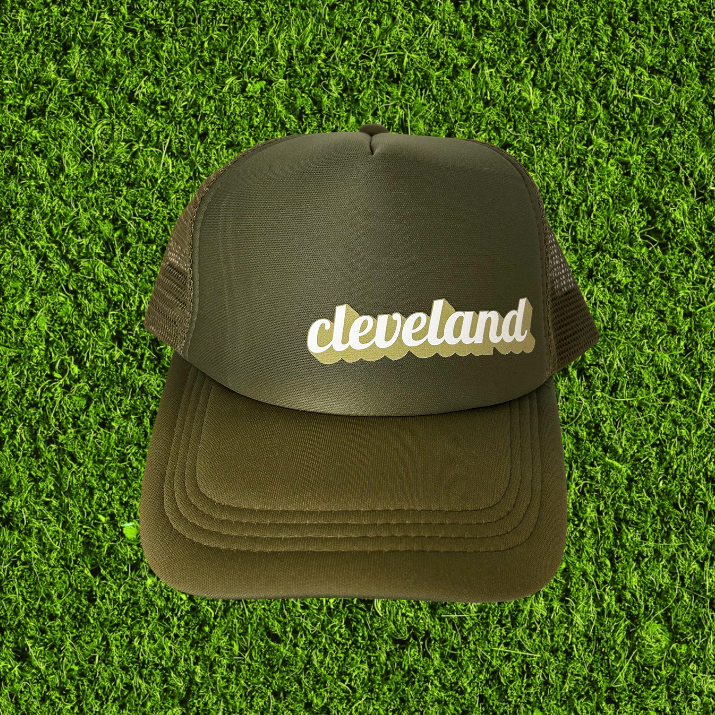 Green Cleveland Script Trucker Hat