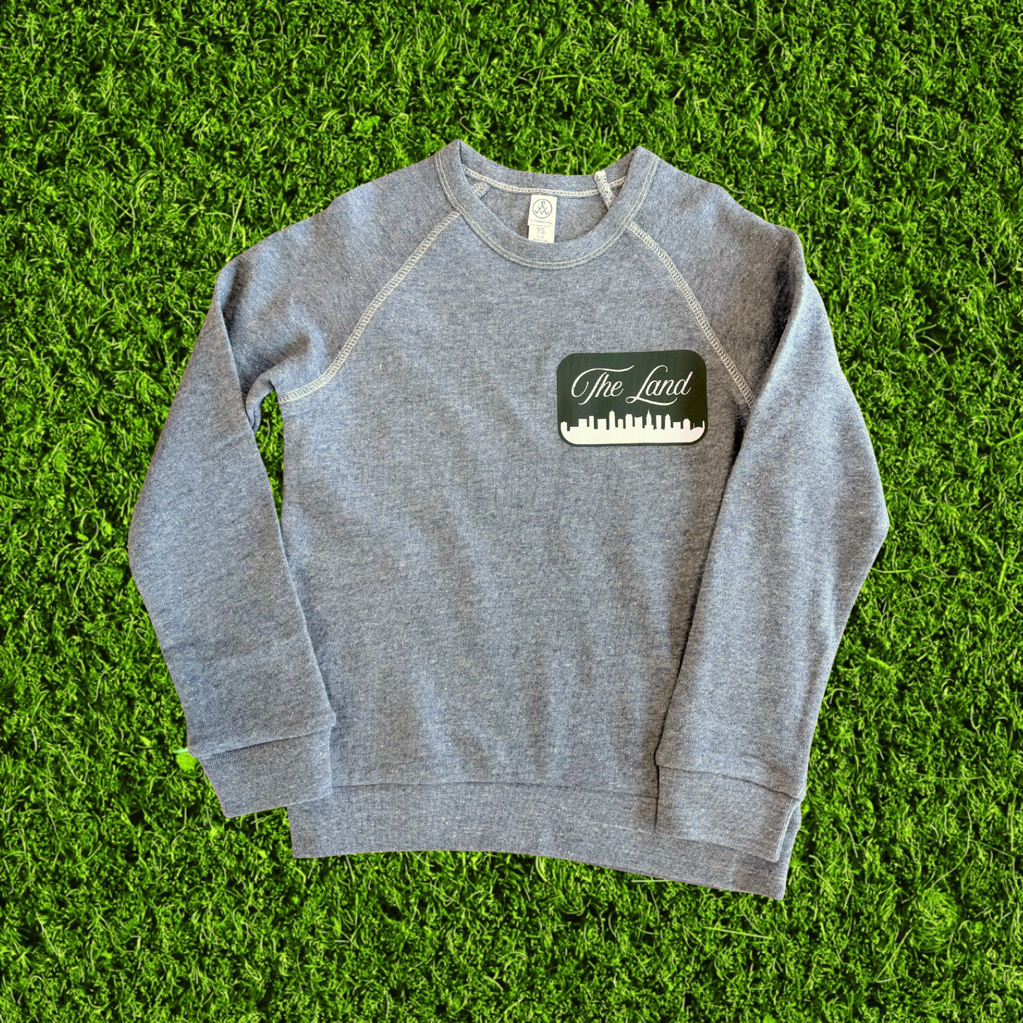 Youth The Land Faux Patch Grey Raglan Sweatshirt