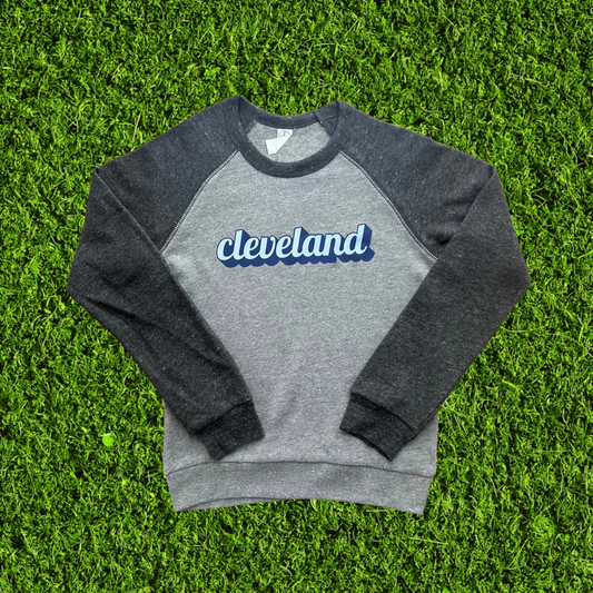 Youth Cleveland Script Grey Raglan Sweatshirt