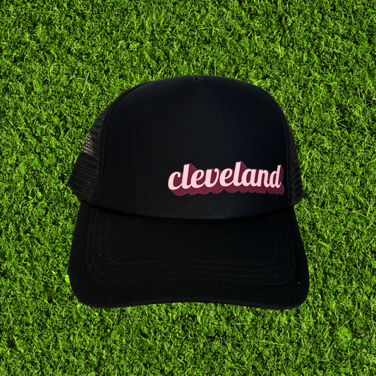Black Cleveland Script Trucker Hat