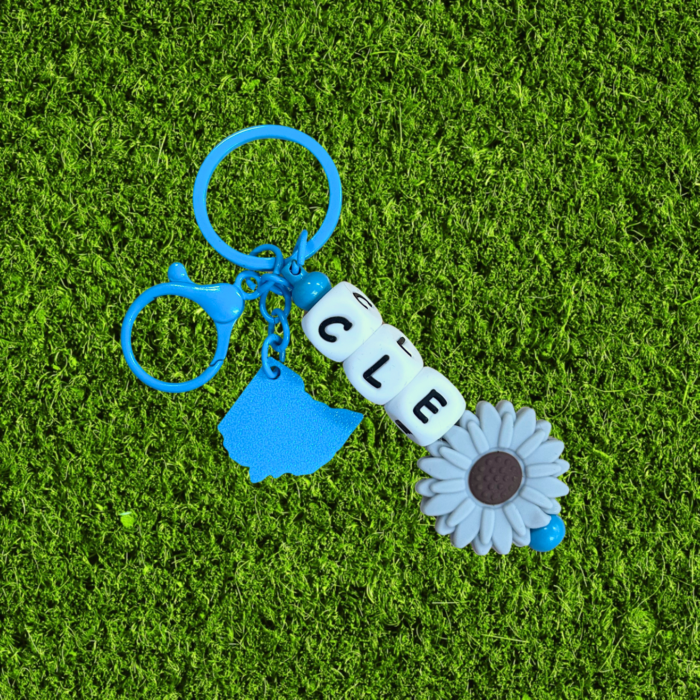 Blue CLE Ohio Chunky Bead Keychain