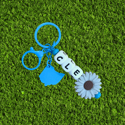 Blue CLE Ohio Chunky Bead Keychain