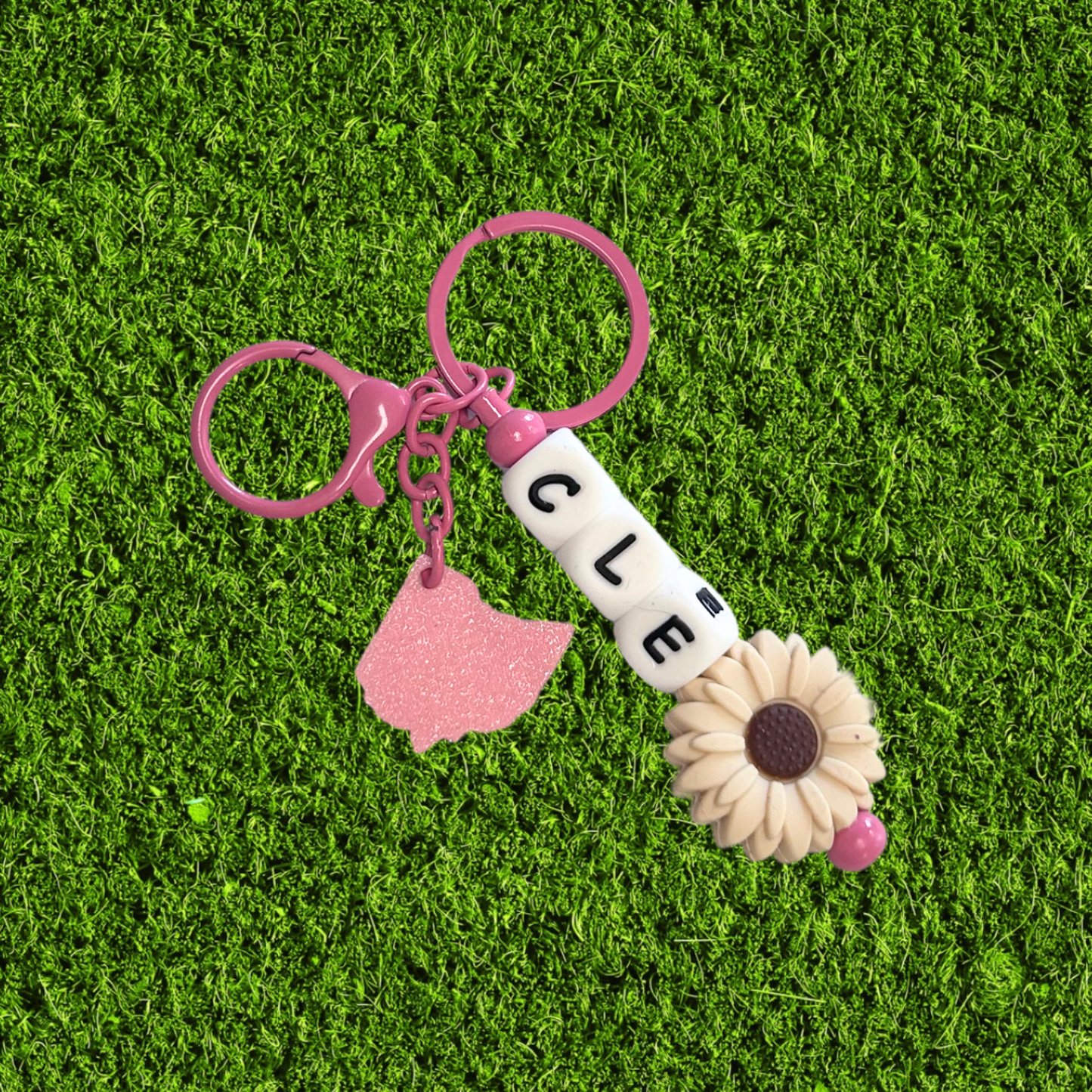 Pink CLE Ohio Chunky Bead Keychain