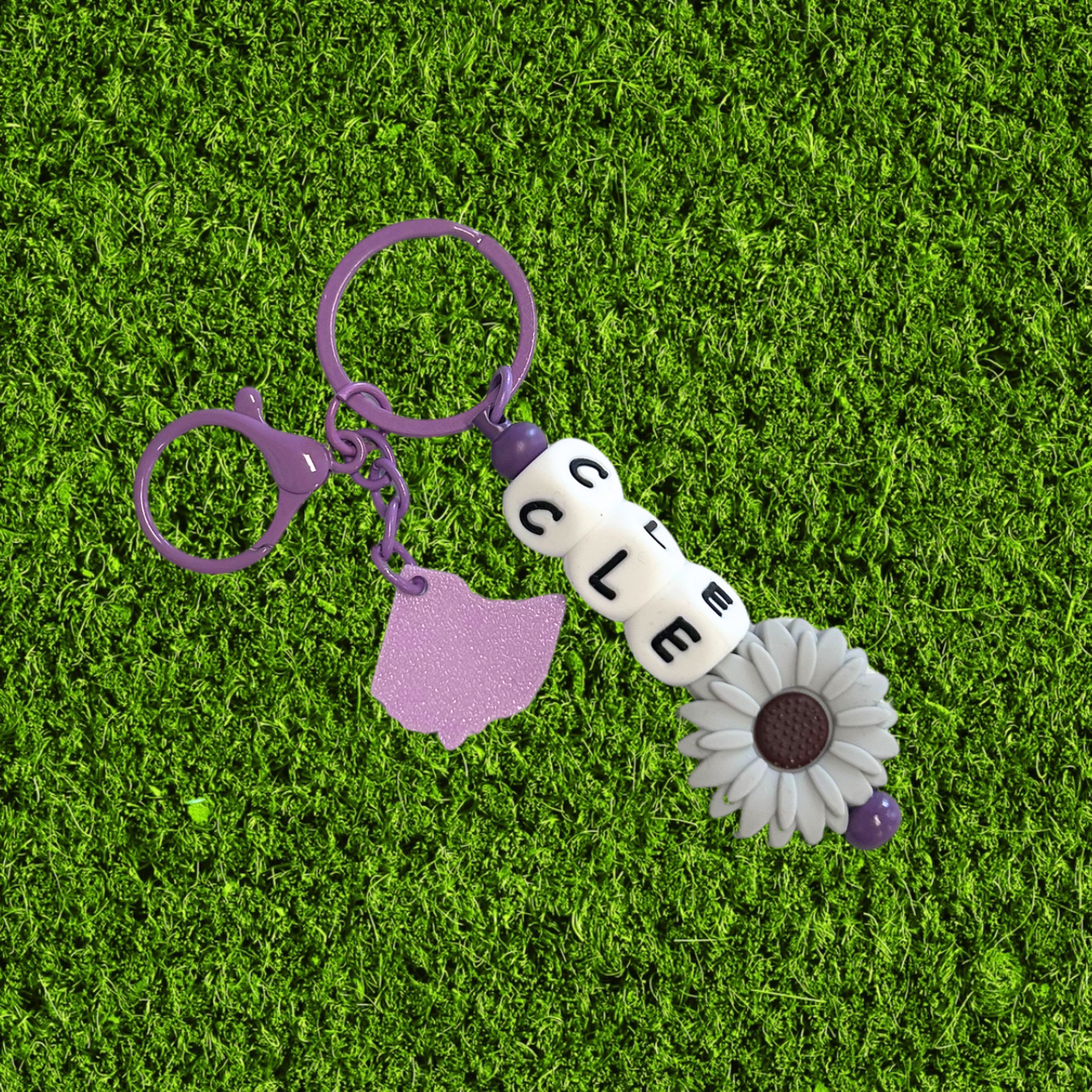 Purple CLE Ohio Chunky Bead Keychain