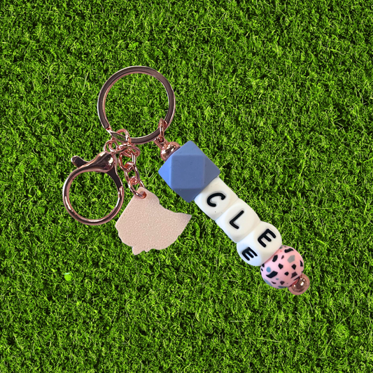 Pink and Periwinkle CLE Ohio Chunky Bead Keychain