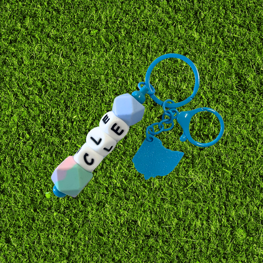 Pink and Blue CLE Ohio Chunky Bead Keychain