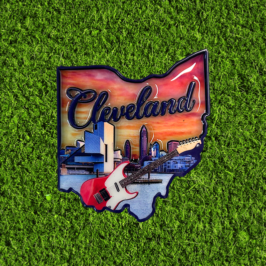 Ohio Skyline Guitar Wooden Magnet