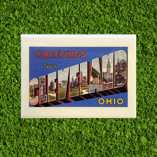 Greetings from Cleveland Dark Blue Magnet